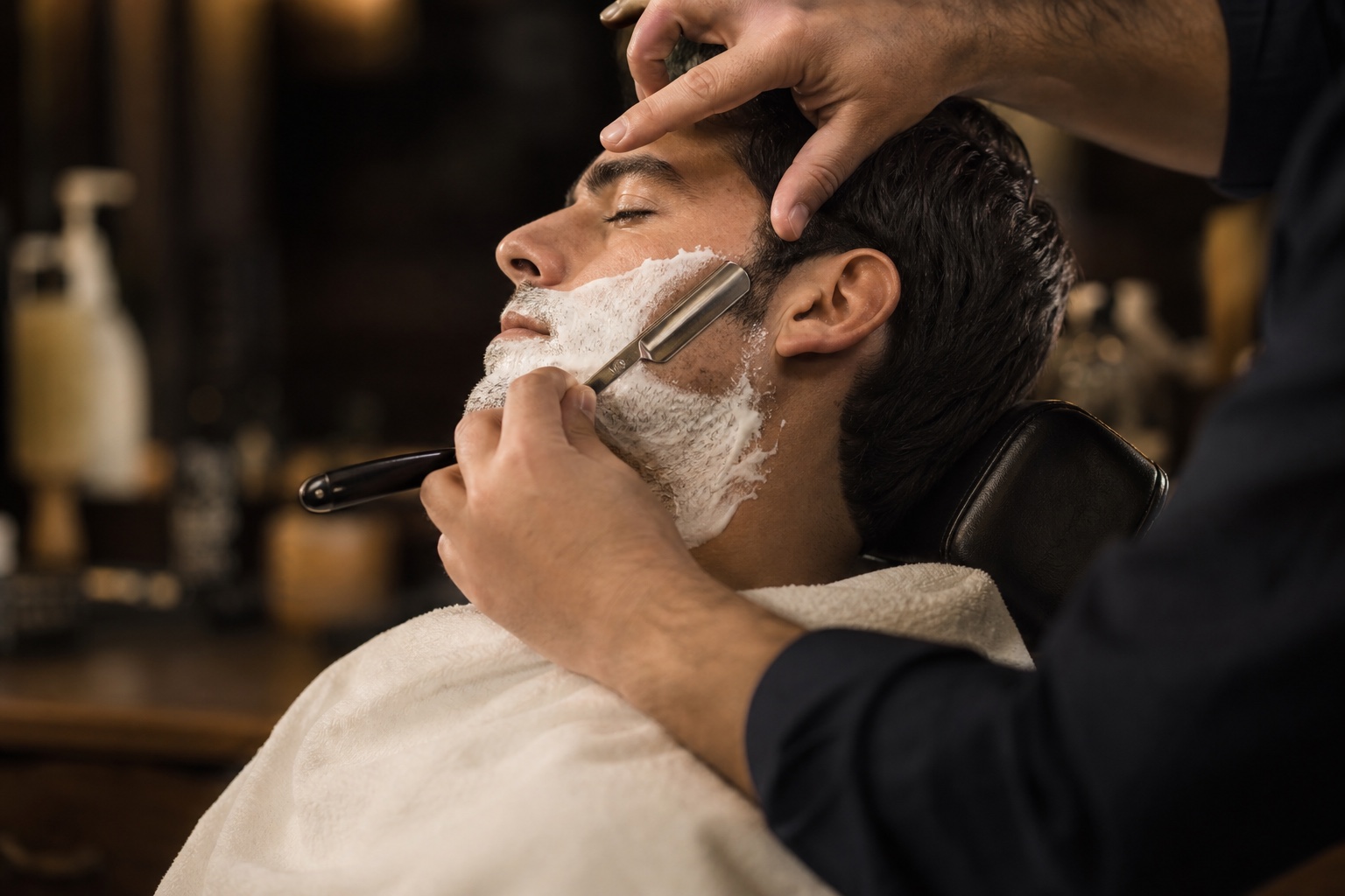 Traditional hot lather straight-razor shave